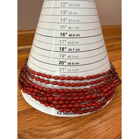 Vintage Red Beaded Multi-Layer Necklace Bronze Accents Adjustable Lobster Clasp - Picture 2 of 4